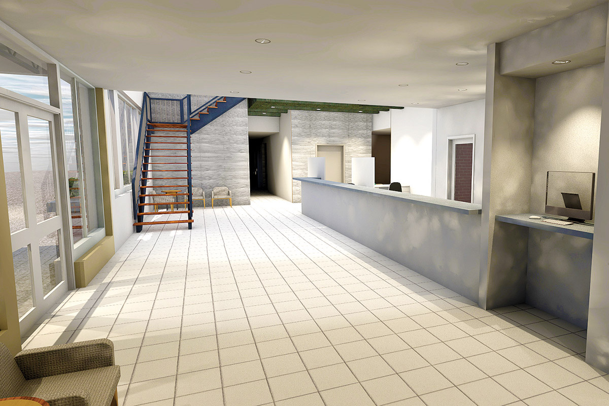 Rendering of new lobby at Gateway Community Services