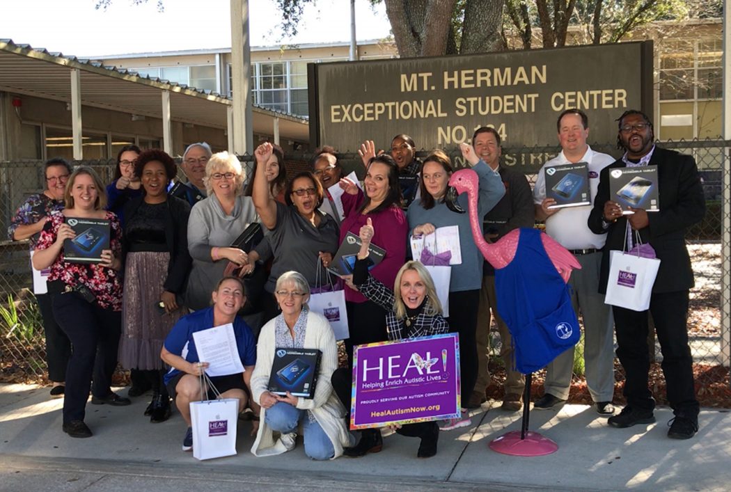 HEAL Founder Leslie Weed and Executive Director Jason Gurka deliver iPads to Mt. Herman Exceptional Student Center. To date, HEAL has gifted 400 iPads to local ESE classrooms.