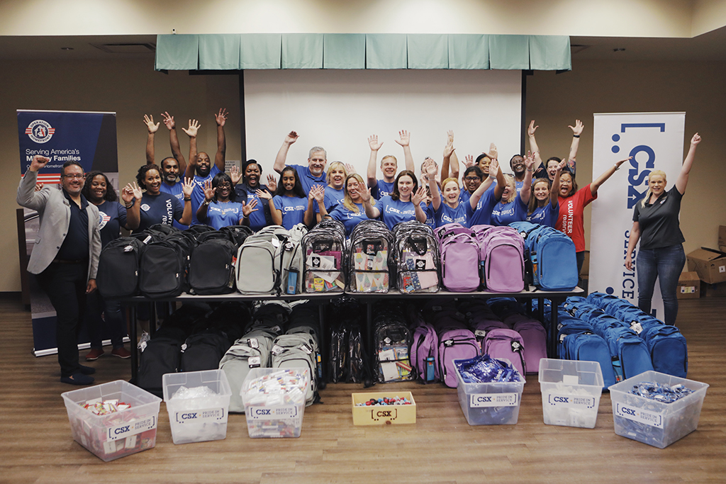 Operation Homefront, in partnership with CSX, distributed approximately 250 backpacks and essential school supplies to military children in the Jacksonville area.