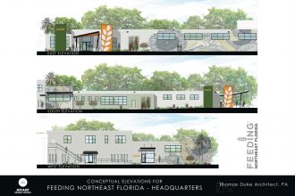 Conceptual renderings of the new 121,000-square-foot food bank facility at 5245 Old Kings Road. Renderings courtesy of FNEFL.