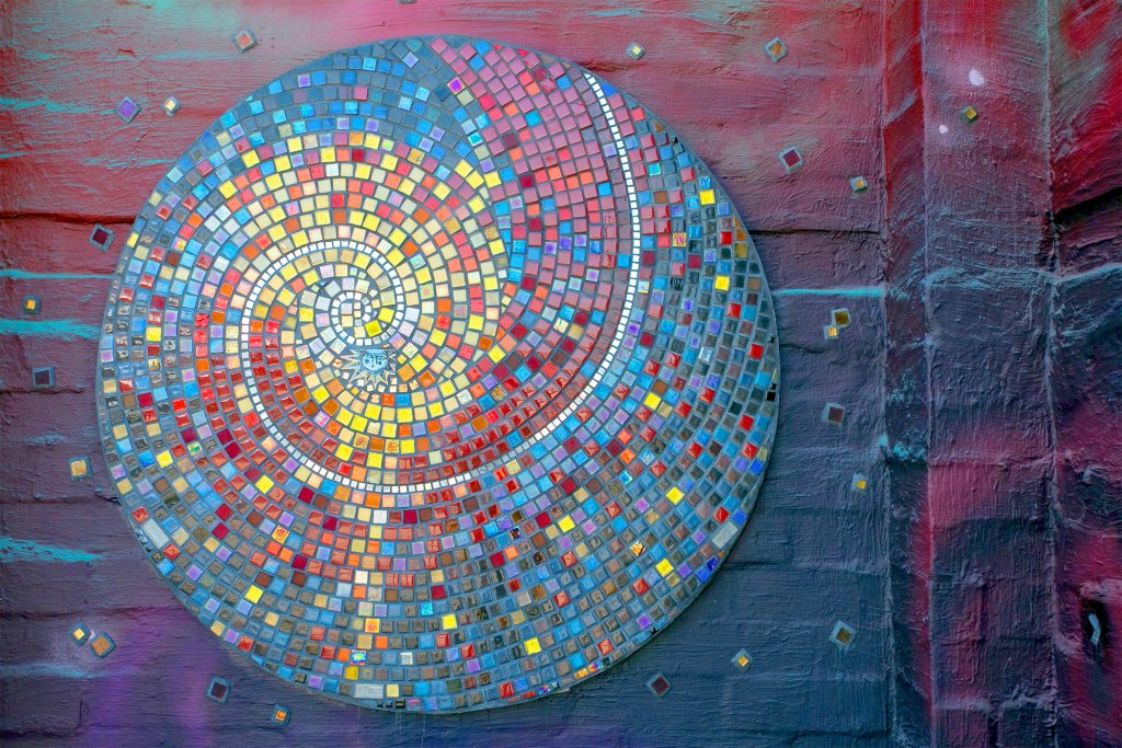 colorful circular mosaic mural