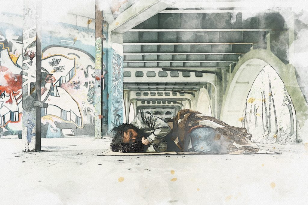 artistic image of sleeping homeless person